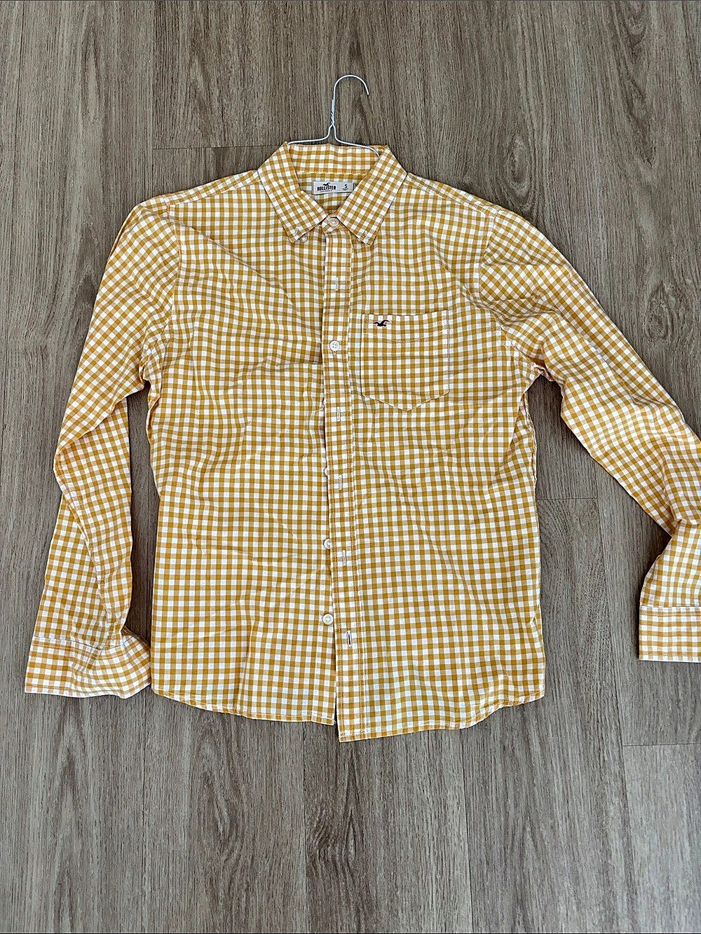 Hollister Gingham Button Down Orange & White Small